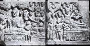 Relief from Gandhara with the-first preaching in first preaching in the deer camp-and the death of Buddha, Kushana.
